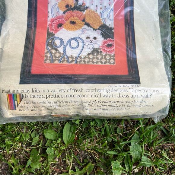 Vintage Tapestrations Cat on Table floral ice cream parlor needle point kit new - Picture 3 of 4